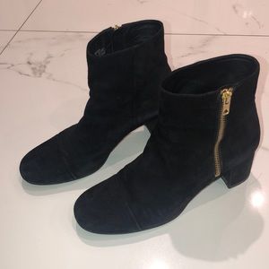 J crew black suede booties with gold side-zip!